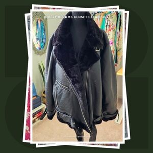 Nasty Gal Black Leather Shearling Jacket